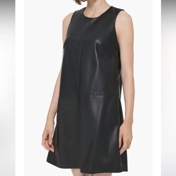 Calvin Klein | Dresses | Calvin Klein Faux Leather Sleeveless Trapeze Dress  Size | Poshmark